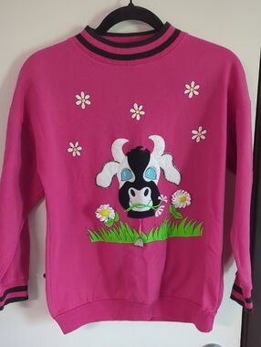 Bull Frog Pink Crewneck Sweatshirt with Black Trim
